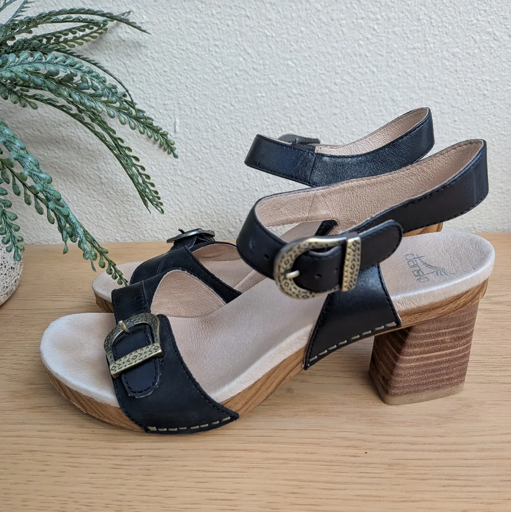 Dansko Anna Black Leather Western Heeled Comfort Sandals Size 39 (8.5 - 9) - Picture 5 of 14